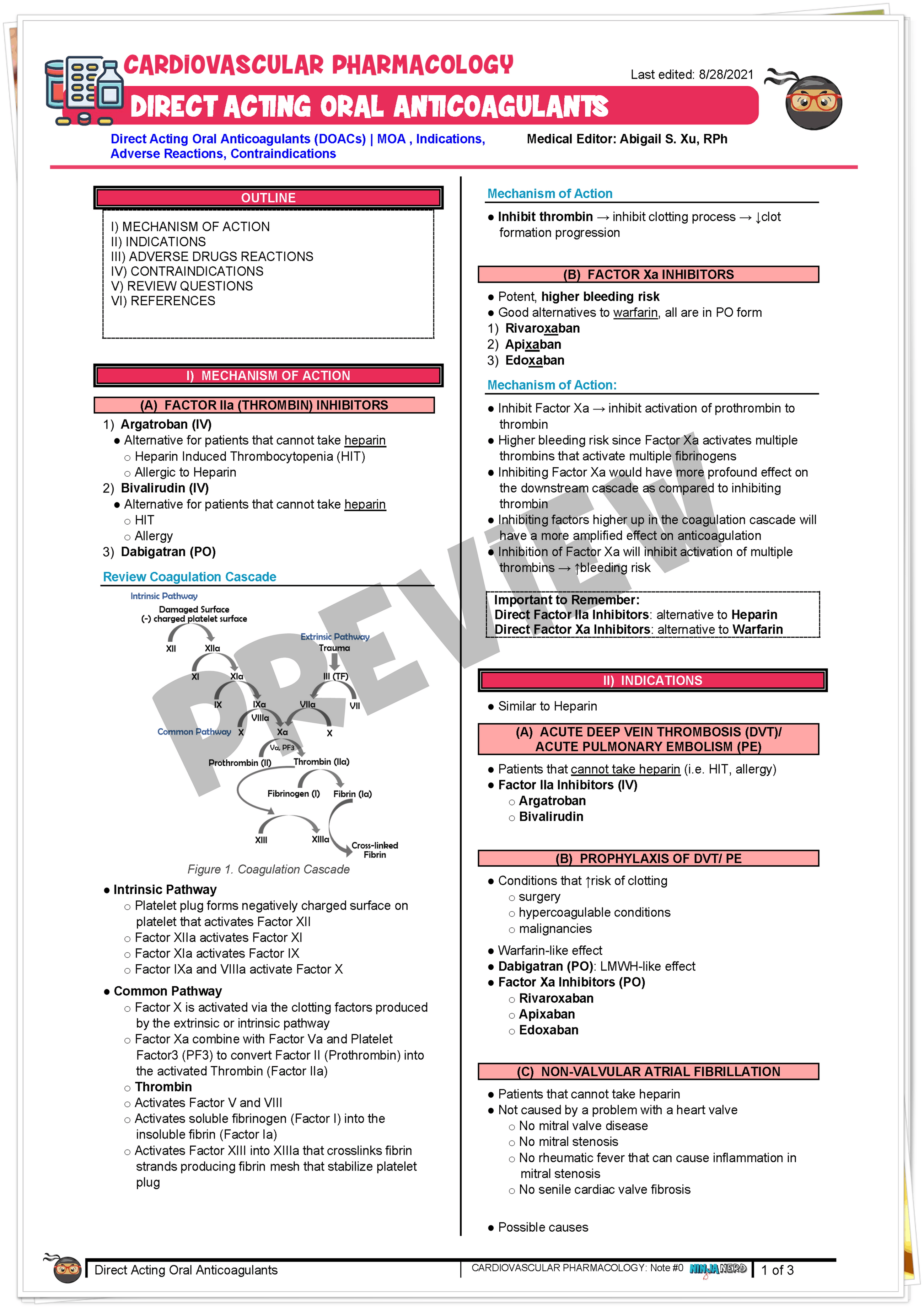 Direct Acting Oral Anticoagulants (DOACs) MOA , Indications, Adverse
