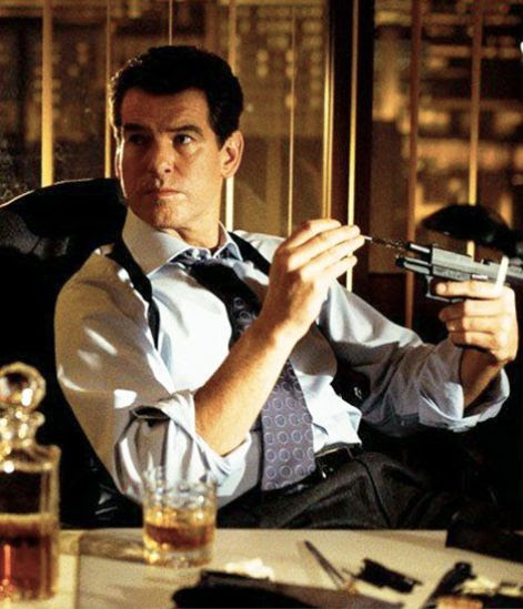 Pierce Brosnan drinking Talisker