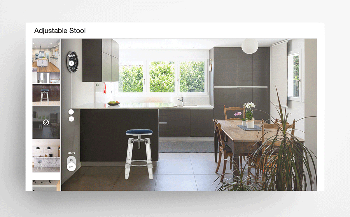 Tangiblee Lifestyle content showing a stool in a kitchen