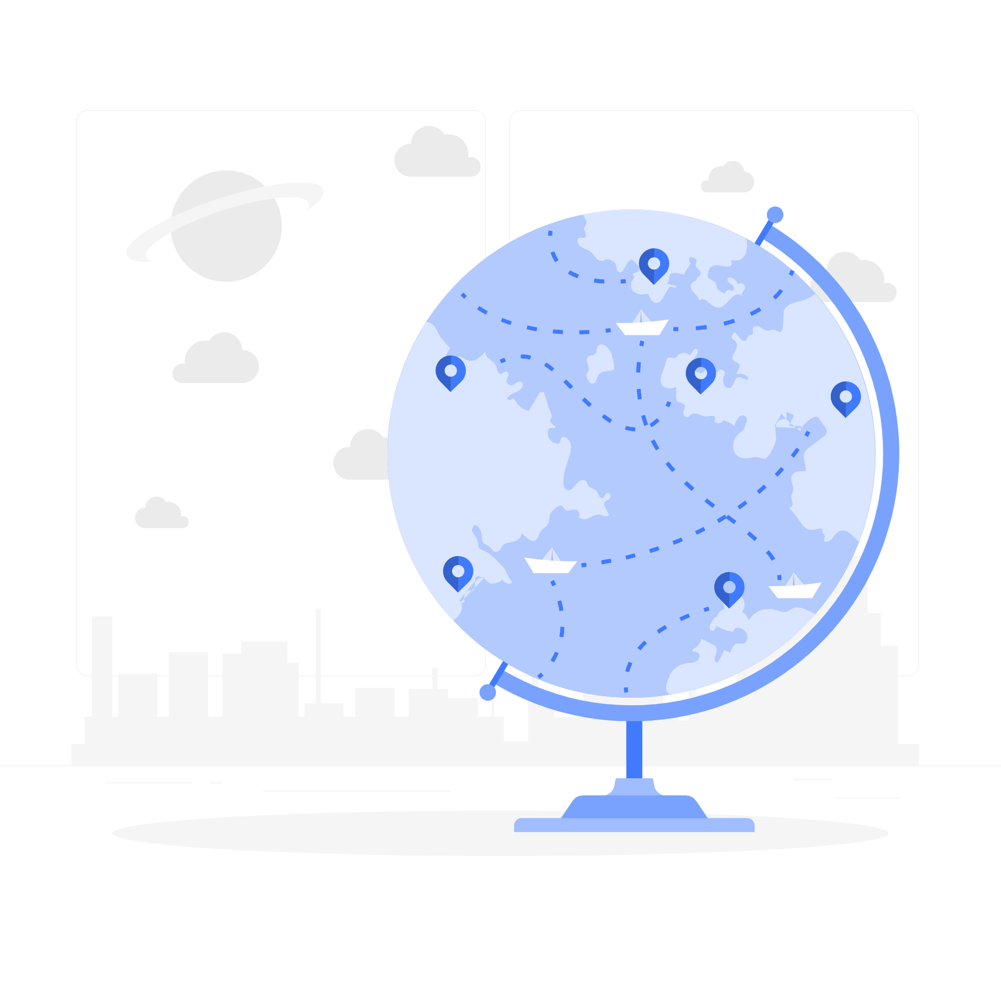 World globe with several destinations marked