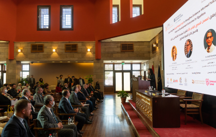 Alison Fahey speaking during the launch of the Egypt Impact Lab