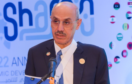 Alison Fahey speaking during the launch of the Egypt Impact Lab