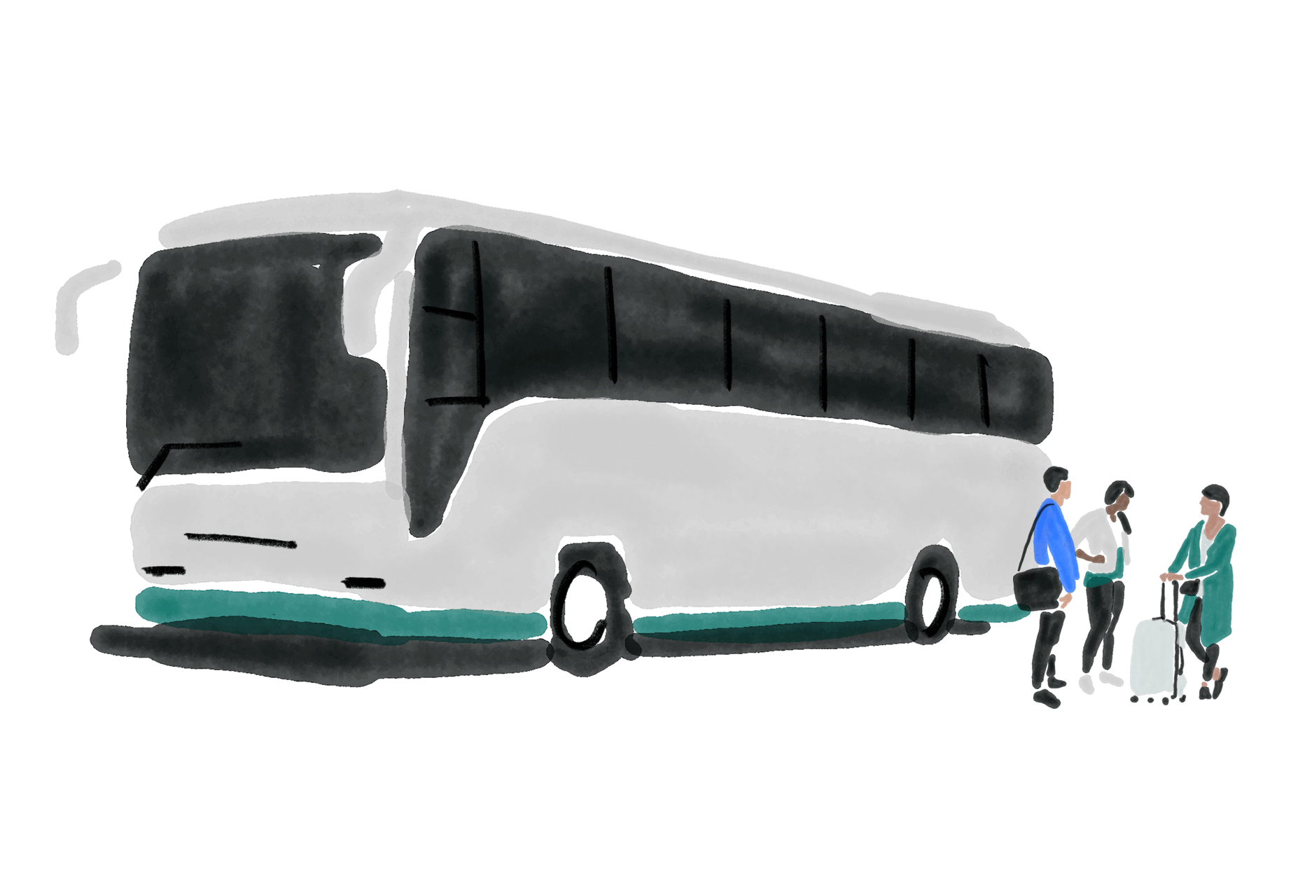 An illustration of a bus and group of people