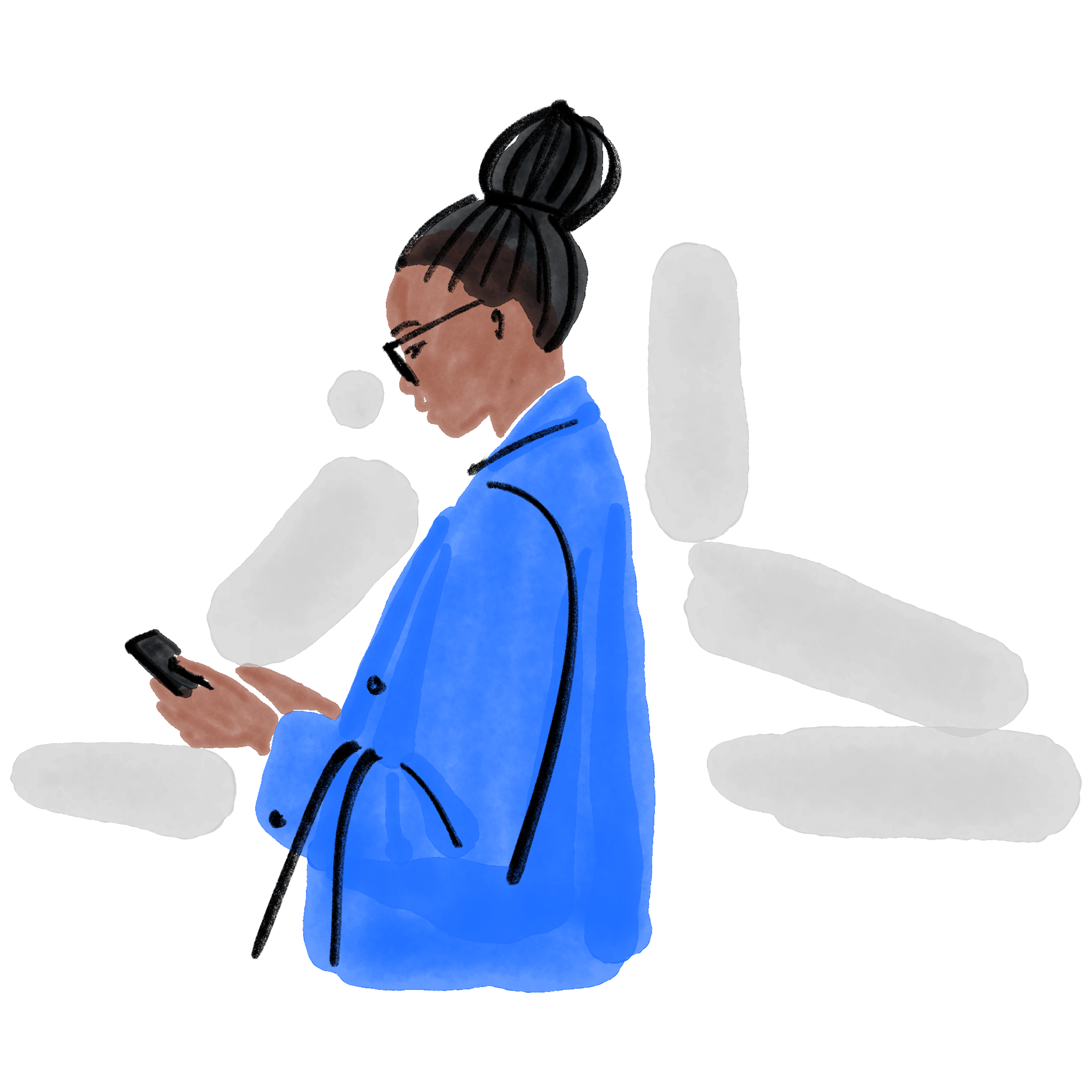 Illustration of a woman holding and interacting with a phone