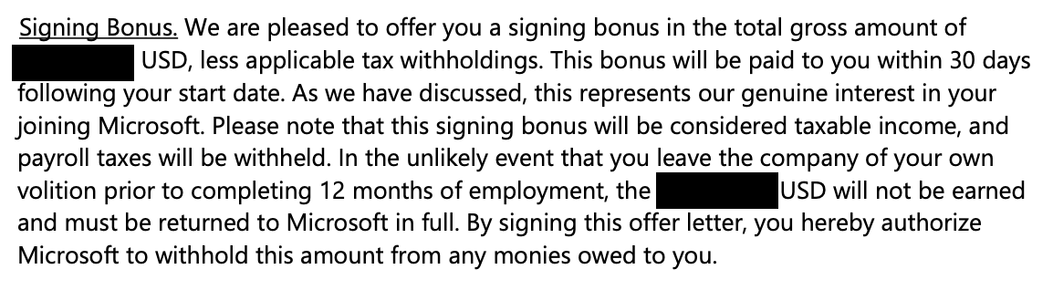 Microsoft Signing Bonus 2022