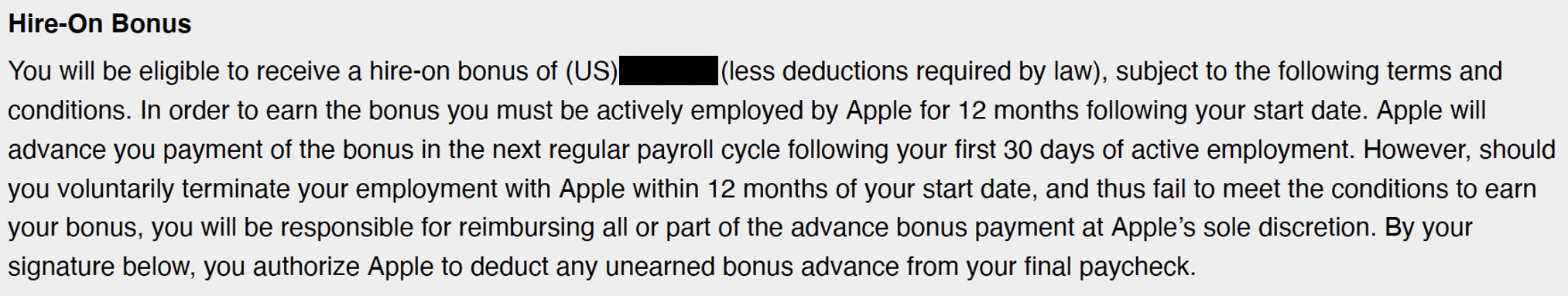 Apple Signing Bonus