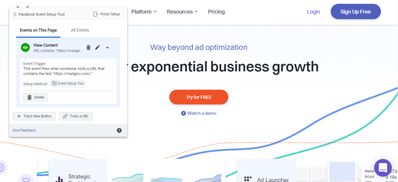 Event Setup tool - set up standard Facebook Pixel events in each website page