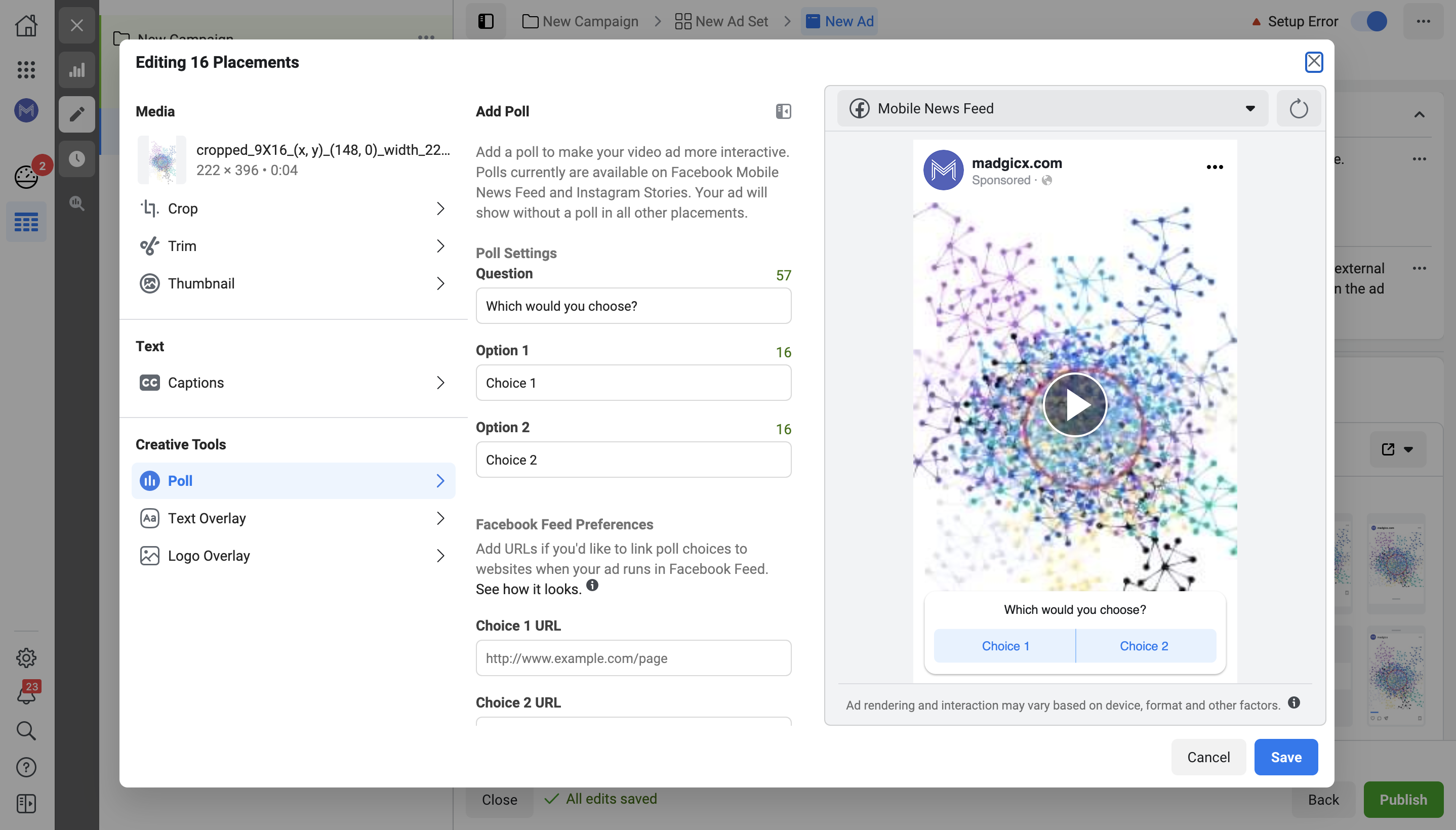 Create a Facebook poll ad - set up poll