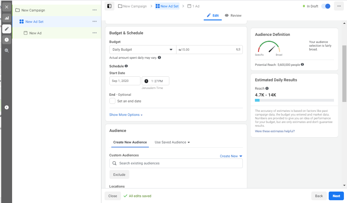 Create a Facebook ad - set up the ad set