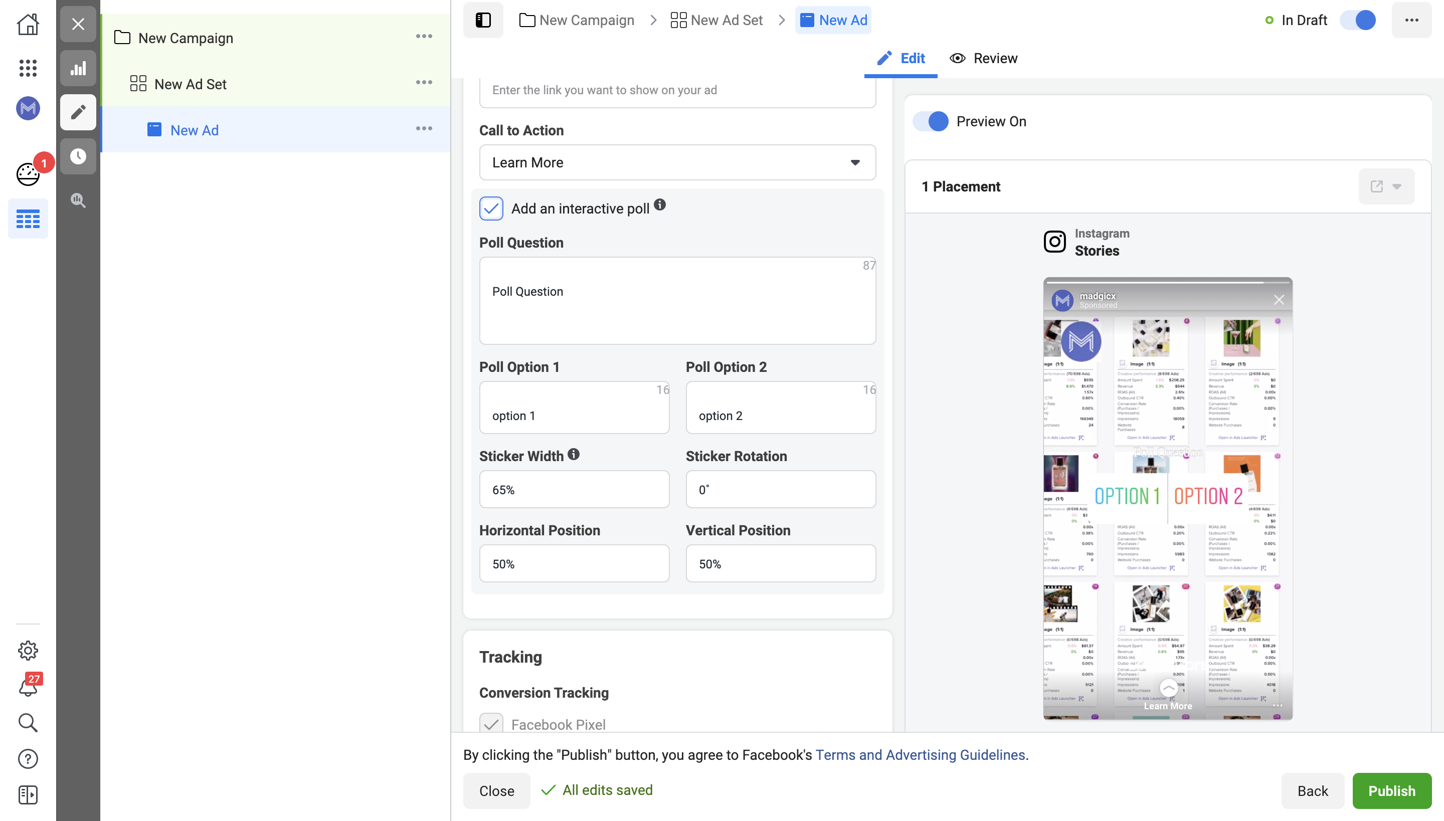 Create an Instagram Polling Sticker ad - add an interactive poll