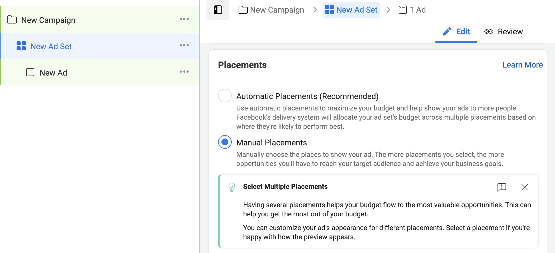 Create an Instagram Polling Sticker ad - select manual placements