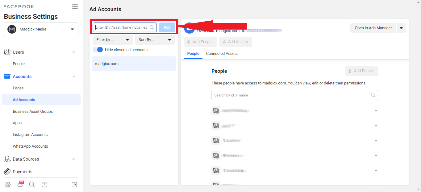 Add an ad account to the Business Manager