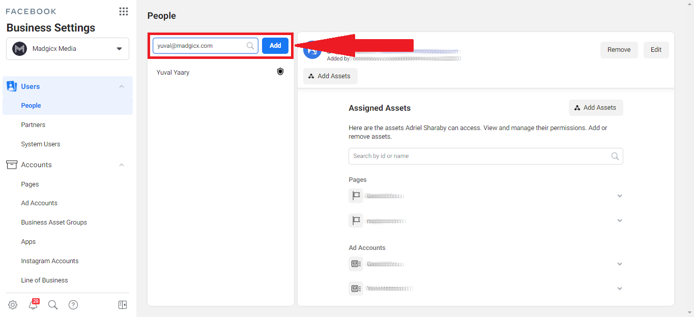 Add a user to the Facebook Business Manager - enter email