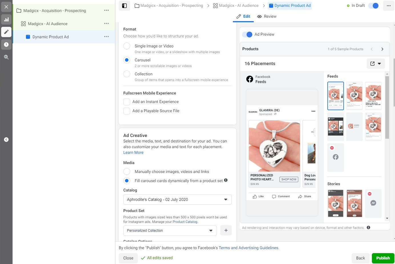 Facebook Dynamic Ads creation - Select ad format and product catalog