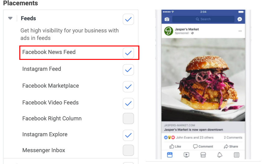 facebook News Feed placement