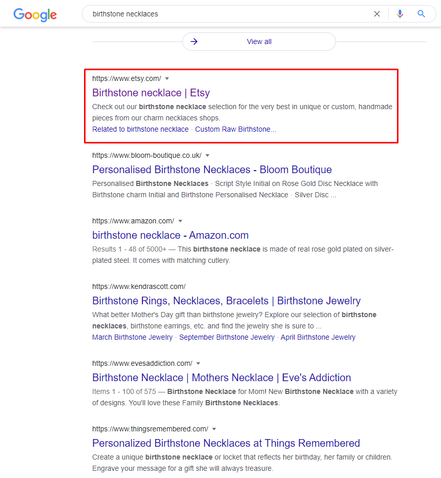 Google search first page results
