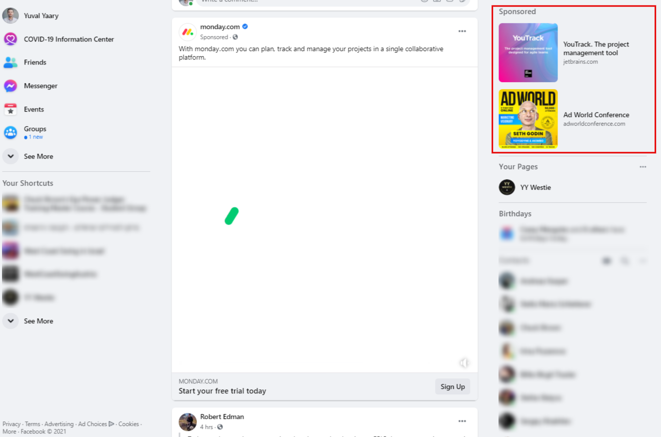 Facebook Right Column ad size
