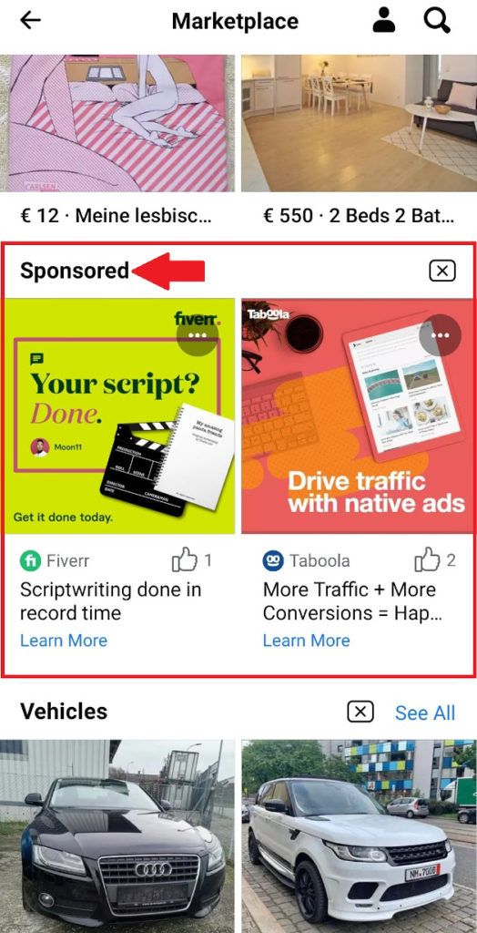 Facebook Marketplace ad size