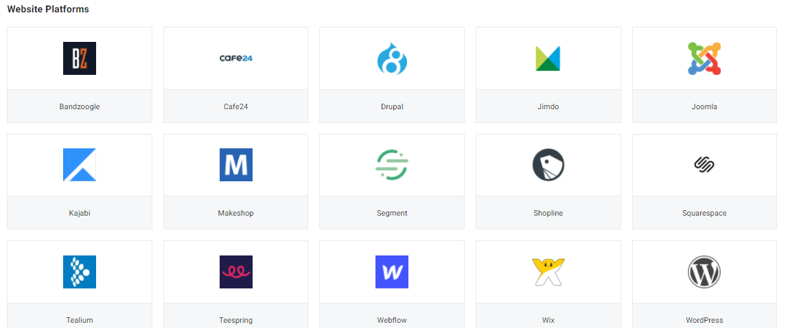 Partner Integrations - website platforms