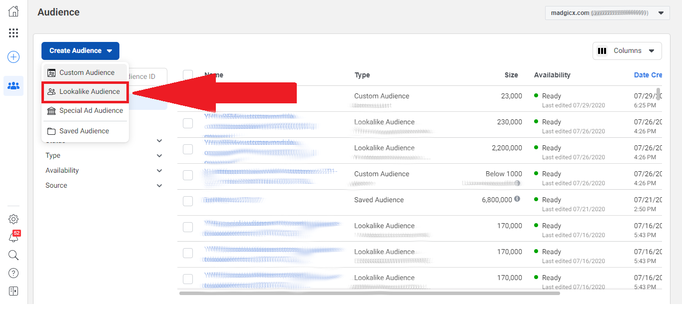lookalike audience - create a new lookalike audience