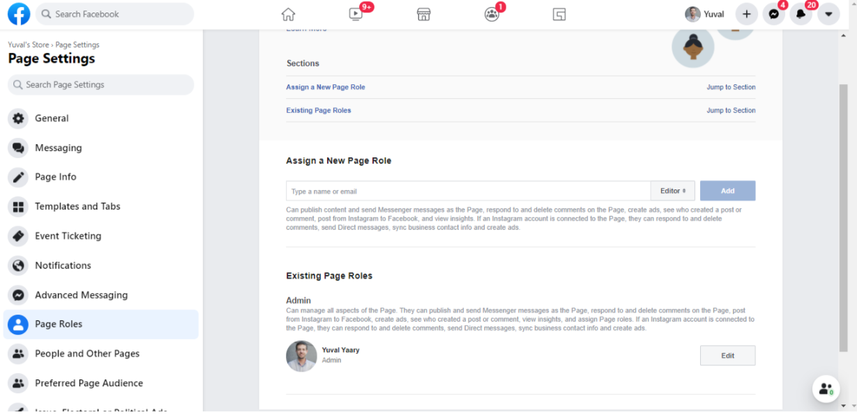 Assign page roles - Facebook business