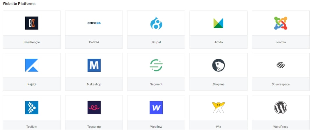 Partner Integrations - website platforms