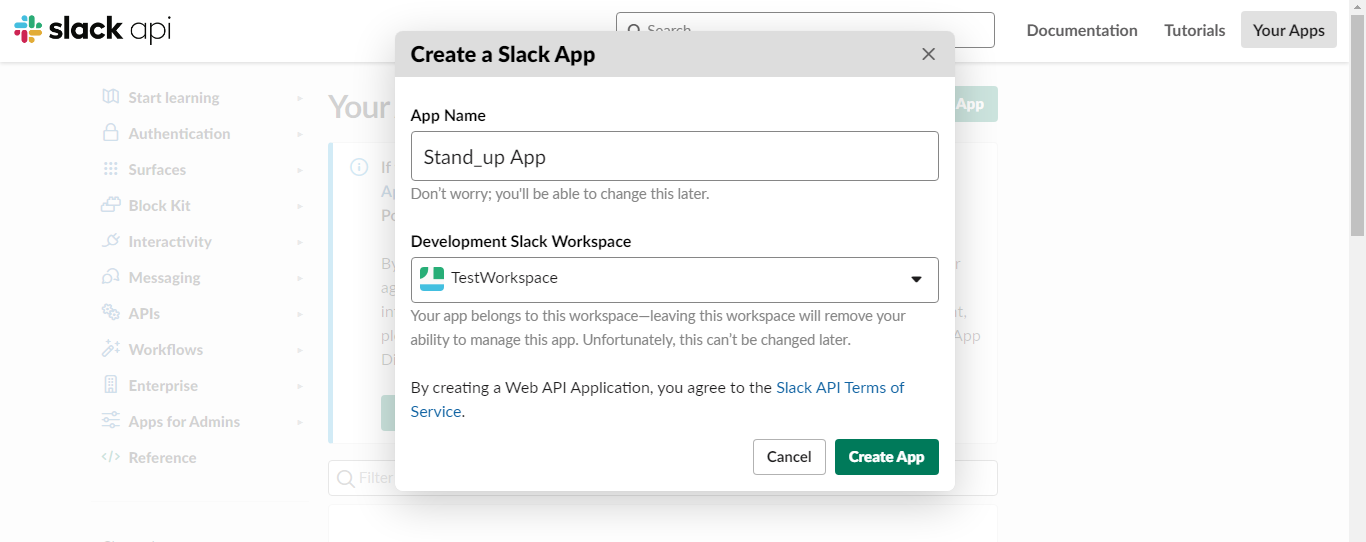 Creating a Slack app