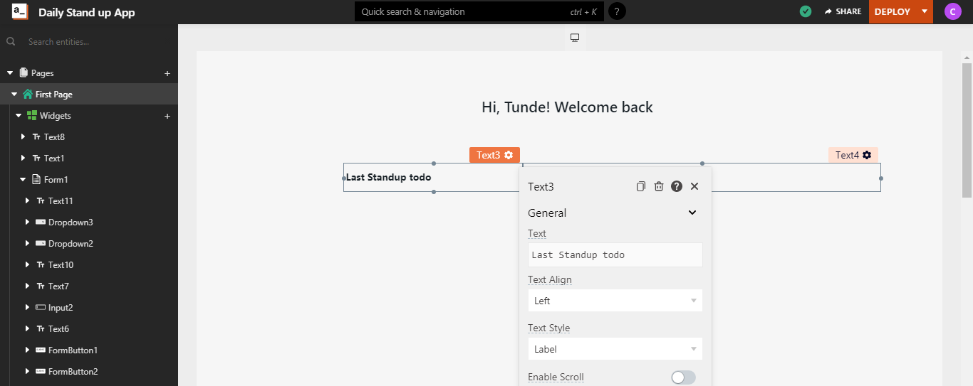 Setting up a widget for yesterday’s standup
