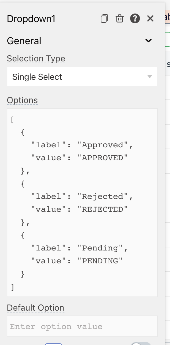 Property pane for dropdown widget populated with filter values