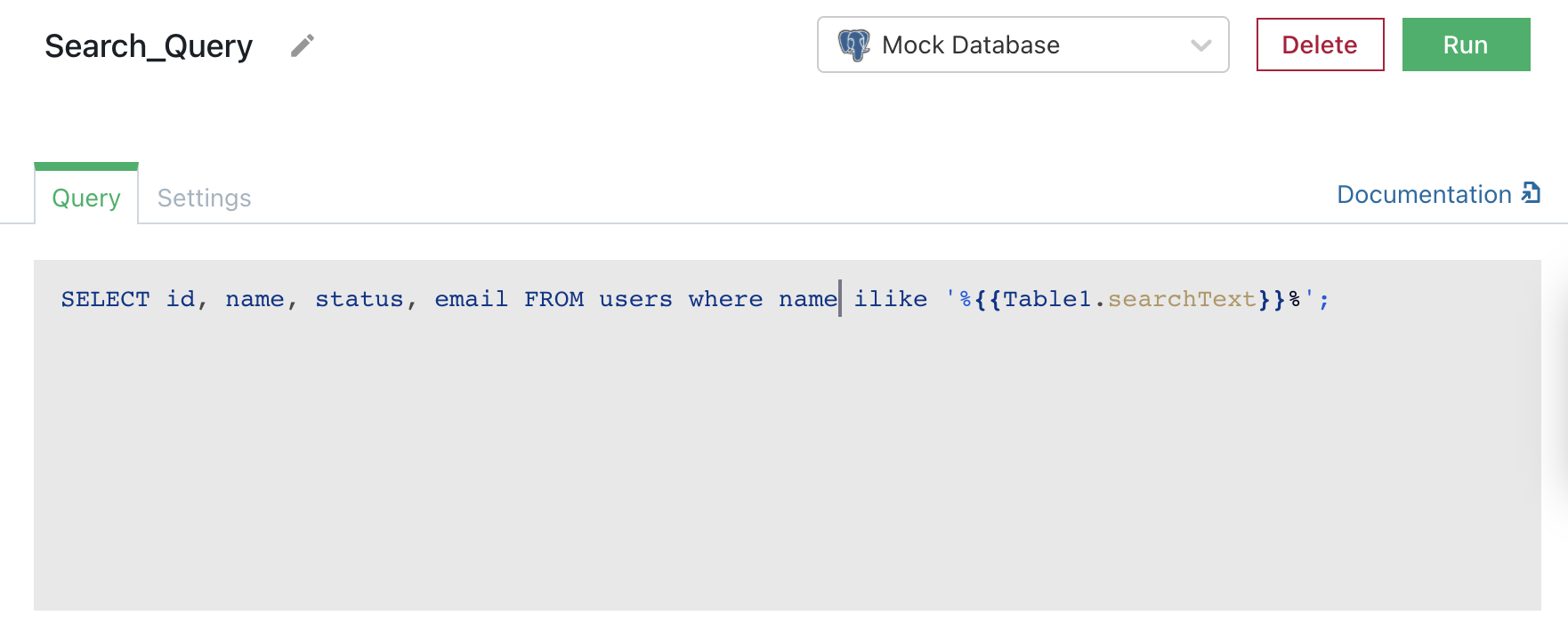 Query for server-side searching that uses searchText property