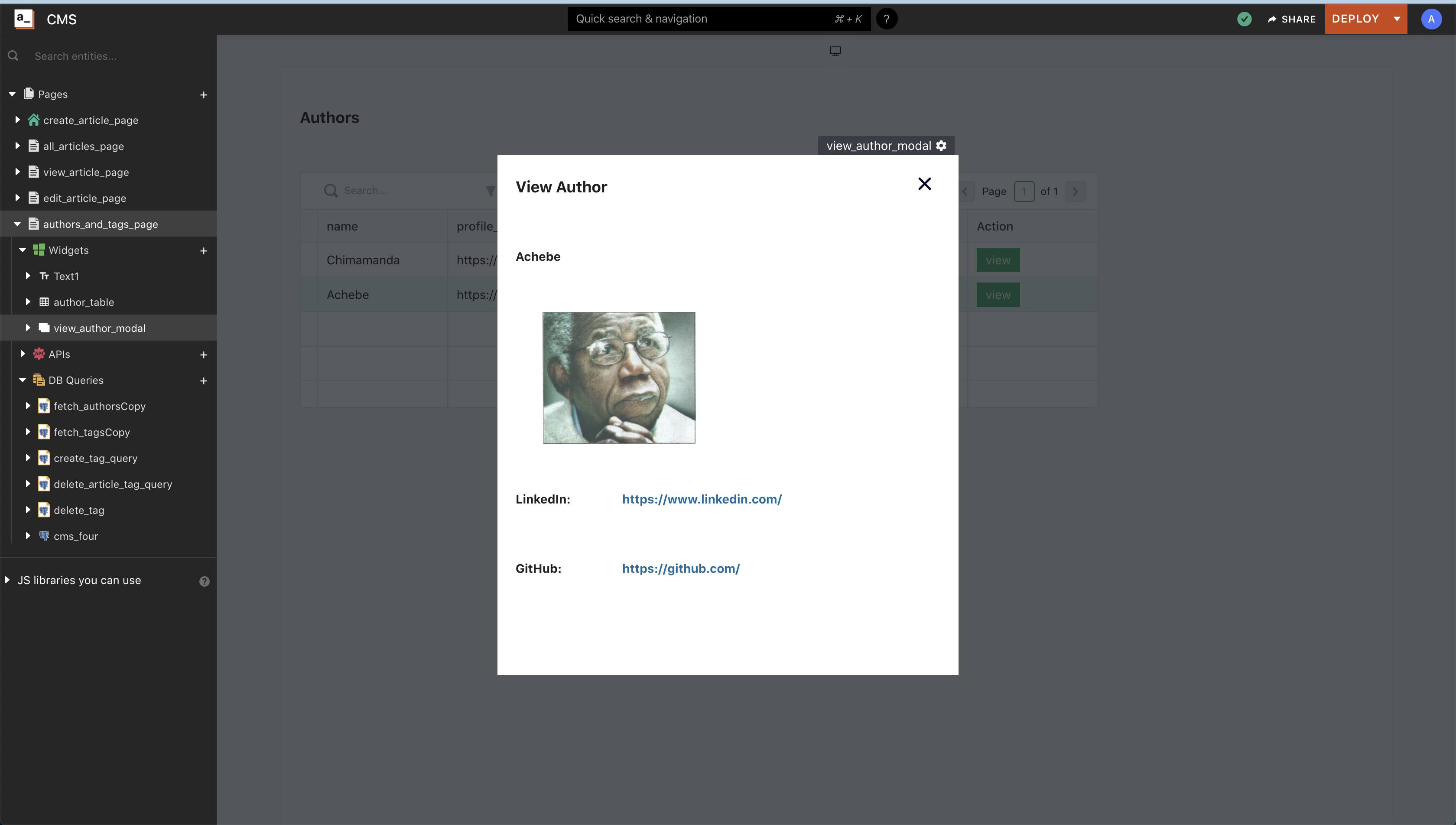 Screenshot of the view_article_modal
