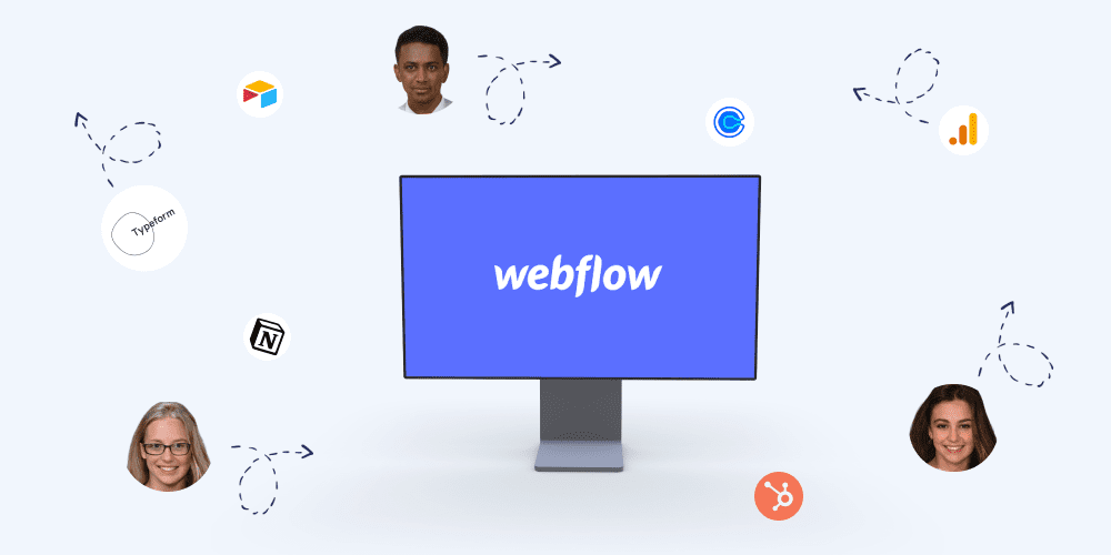 Ecran d'ordinateur avec Webflow et des données dans tous les sens