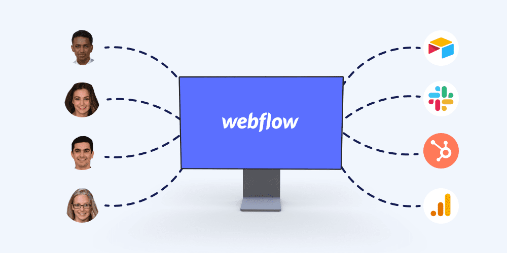 Ecran d'ordinateur avec Webflow connecté à des outils