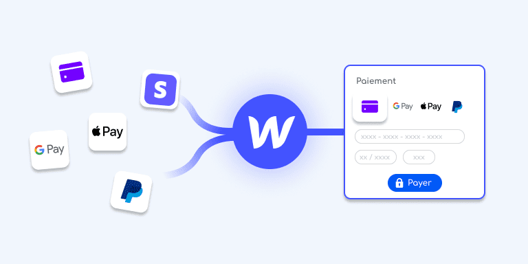 Logo de différentes solutions de paiements en ligne comme Stripe connecté à Webflow
