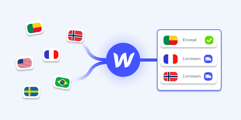 Drapeau de différents pays avec un logo Webflow