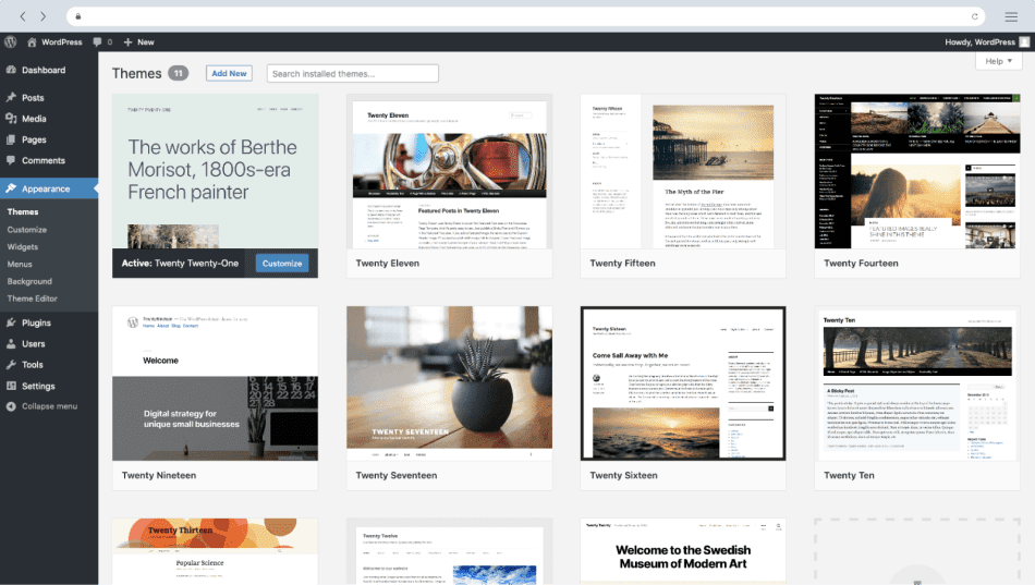 Capture d'écran de l'interface de Wordpress