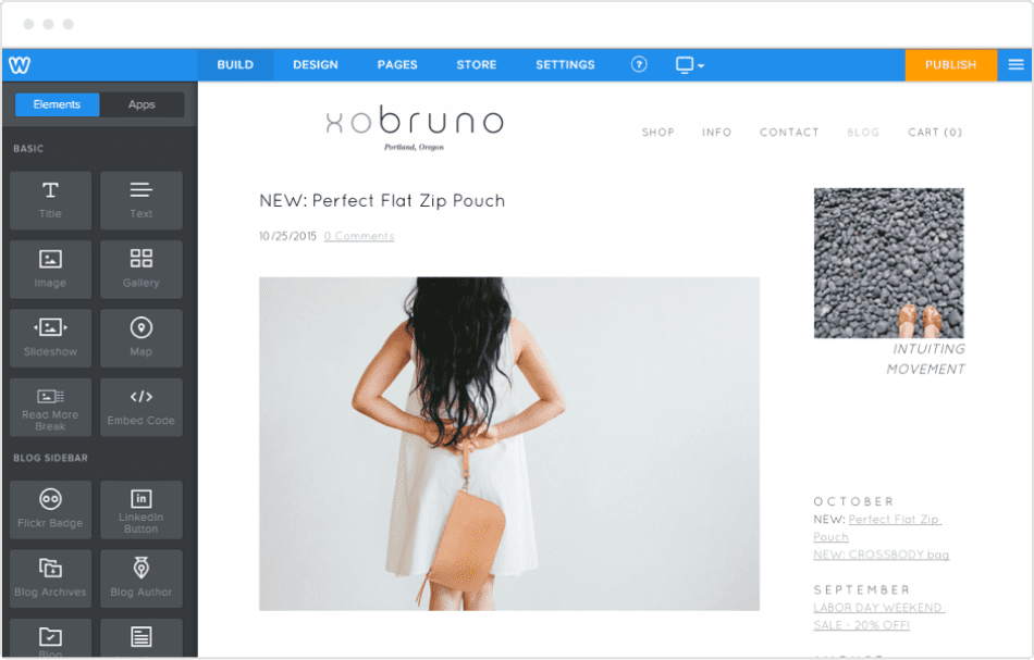 Capture d'écran de l'interface de Weebly