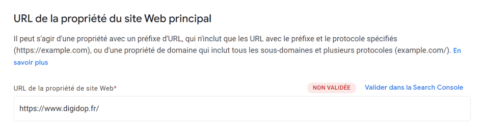 Capture d'écran validation propriété Publisher Center pour Google Actualités