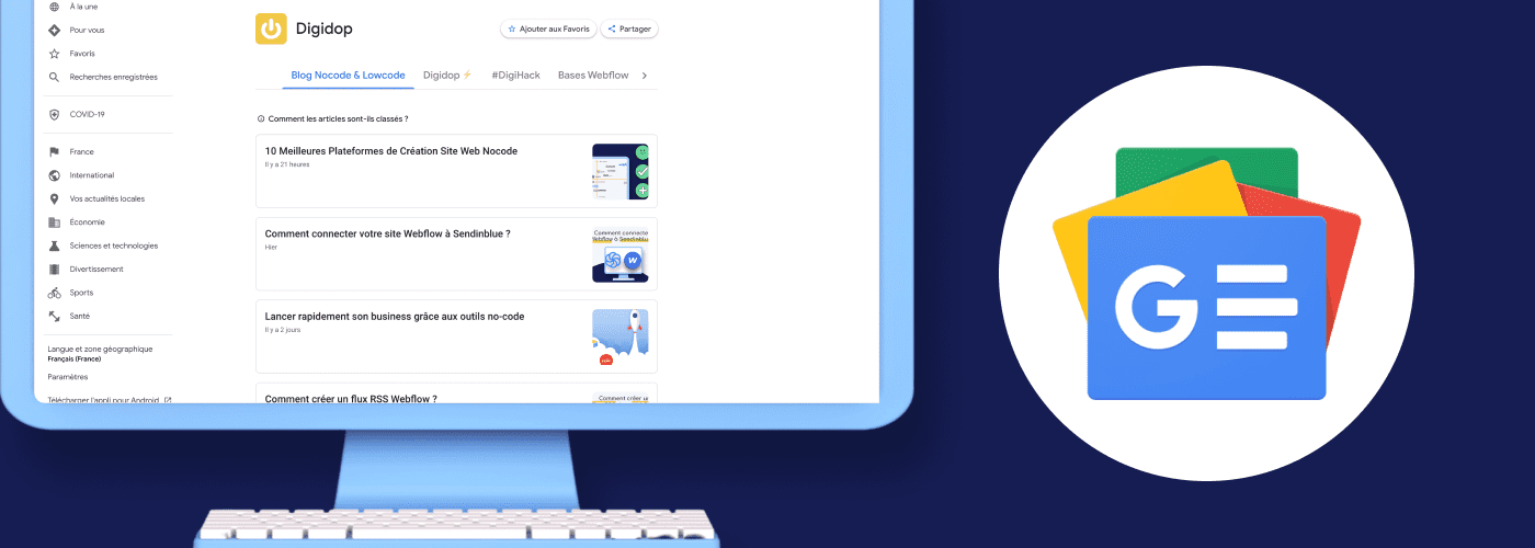 Digidop dans google Actualités avec le logo Google News