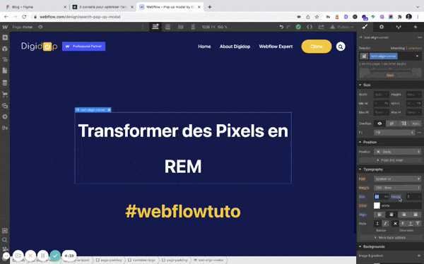 Webflow tutoriel comment transformer les pixels en REM
