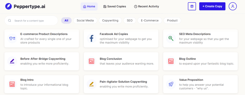 Capture d'écran de l'interface de l'outil nocode pour le e-commerce : peppertype.ai