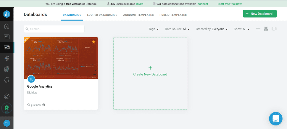 Capture d'écran de l'interface de l'outil nocode pour le e-commerce : Databox