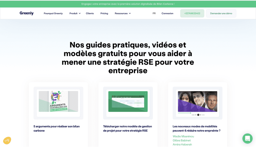 Page ressource de Greenly sans filtrage