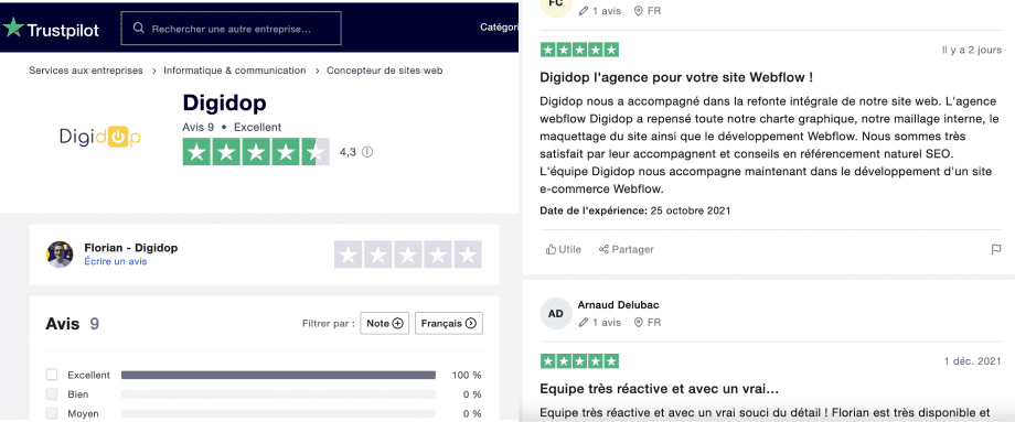 Avis client de Digidop.fr sur trustpilot
