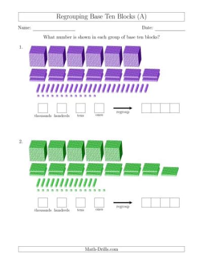 Base Ten Blocks Worksheets - Math-Drills.com