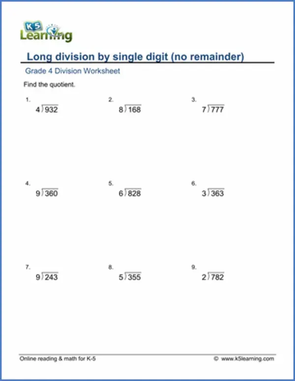 Fourth Grade Math Worksheets K5 Learning