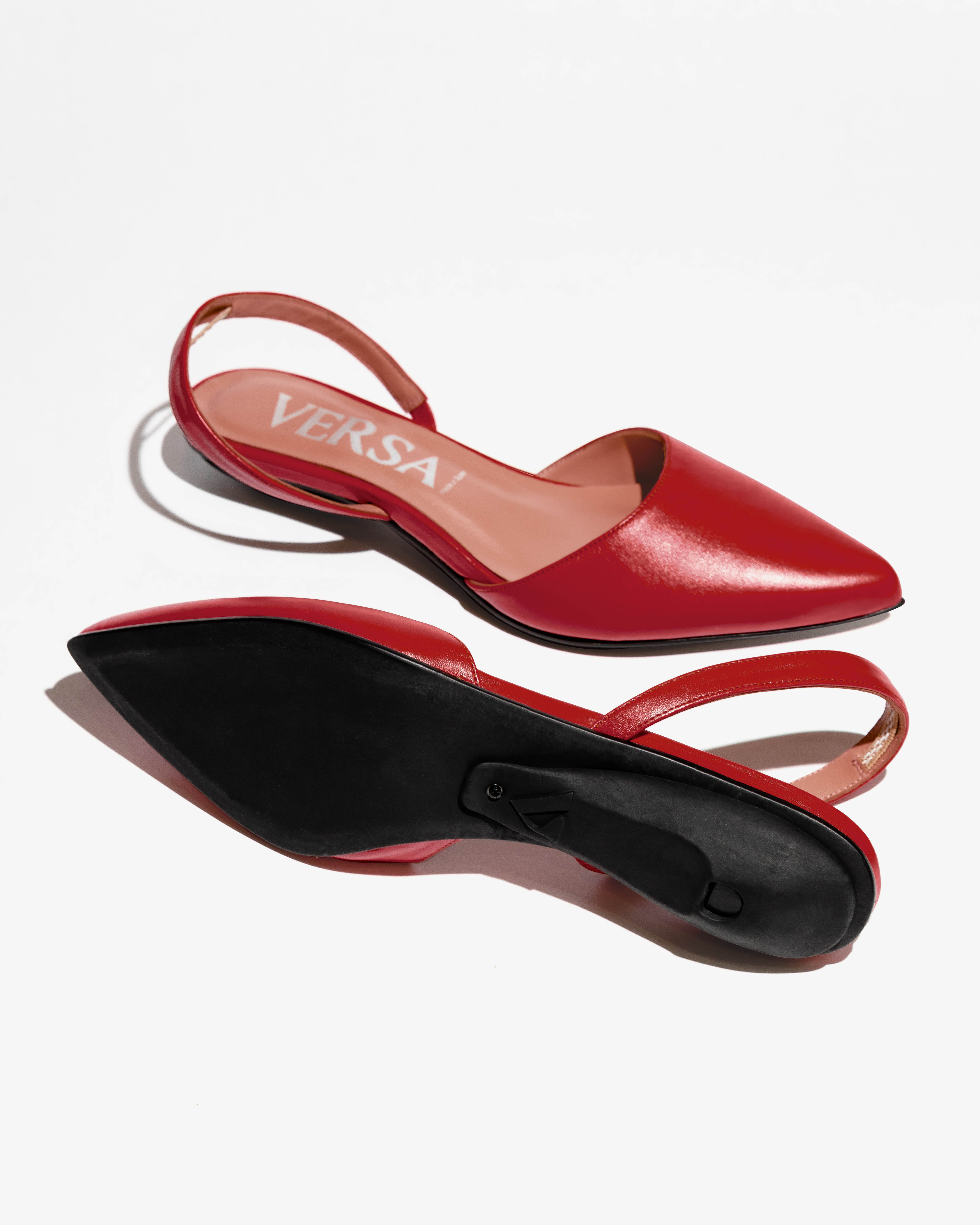 red leather slingbacks