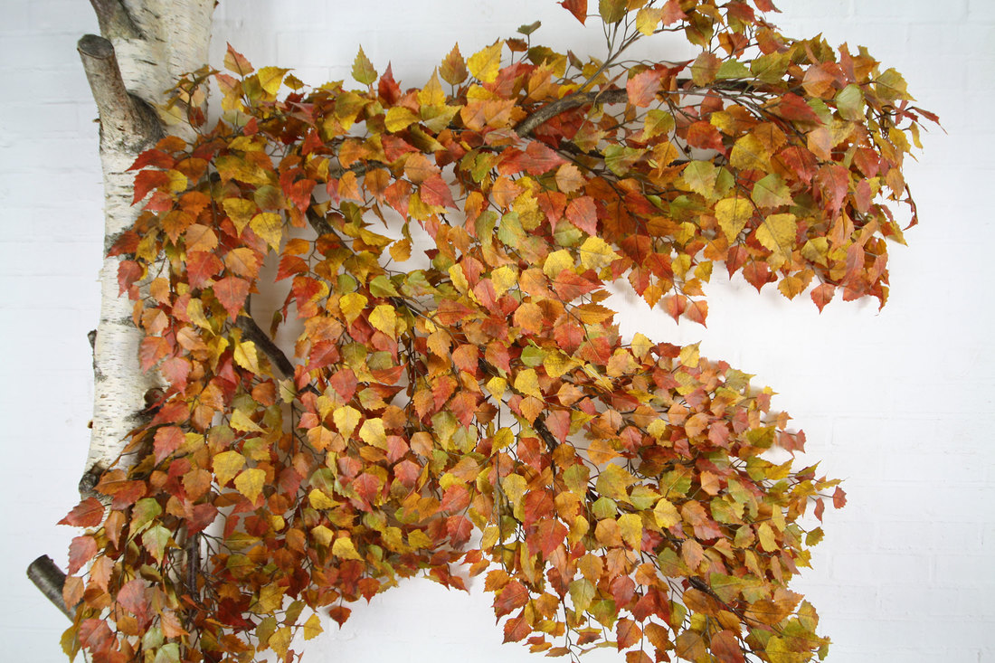 Bespoke Artificial Birch Trees with Fake Autumn Foliage Design Example