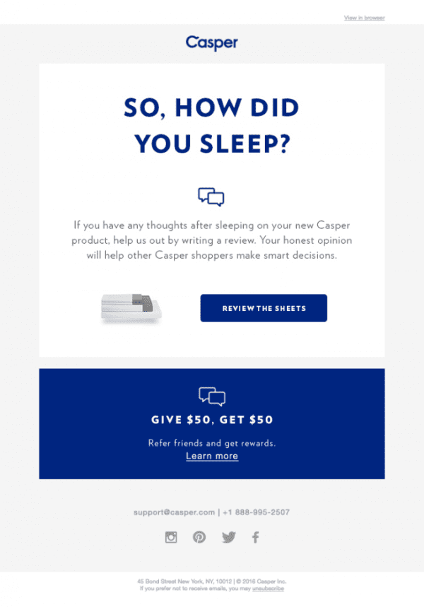 Casper's Review Email Screenshot