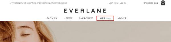 Everlane Header Navigation Referral Program CTA